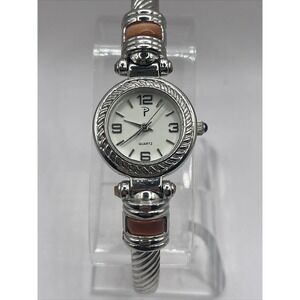 P Quartz Women's Watch Bangle Band Twisted Silver Design w/ Box - New Battery